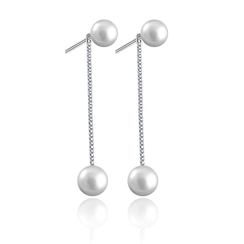 Серебряные серьги-продевки 925 пробы с жемчугом и кристаллами: Корейские модные украшения в трех стилях