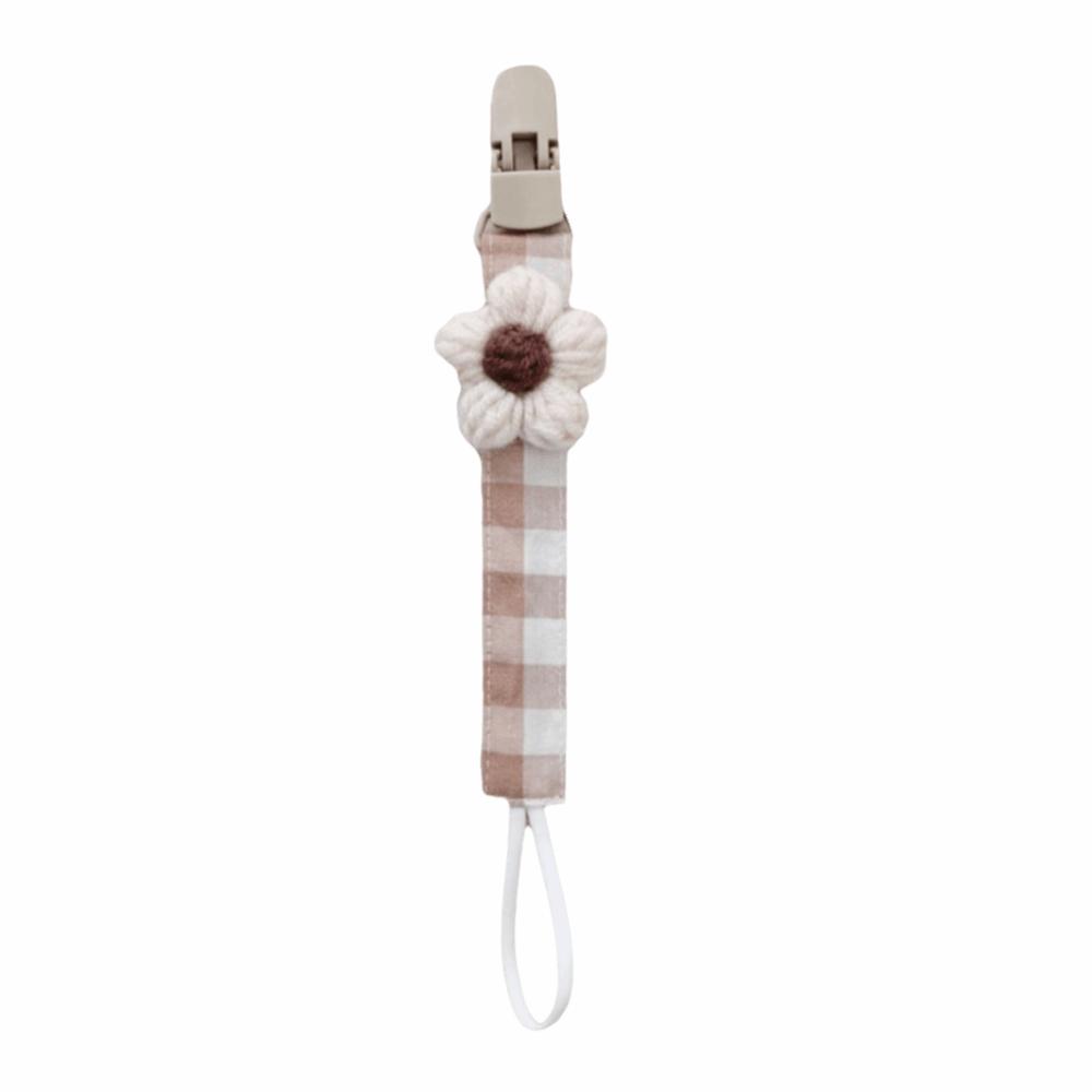 Plastic Flower Dummy Nipple Holder Plaid Embroidery Pacifier Clips Retro Baby Pacifier Chain Girls