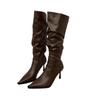 High Heel Pointed Pile Boots Women's Shoes 2024 New Autumn and Winter White Skinny Heel Knight Medium and Long Boots