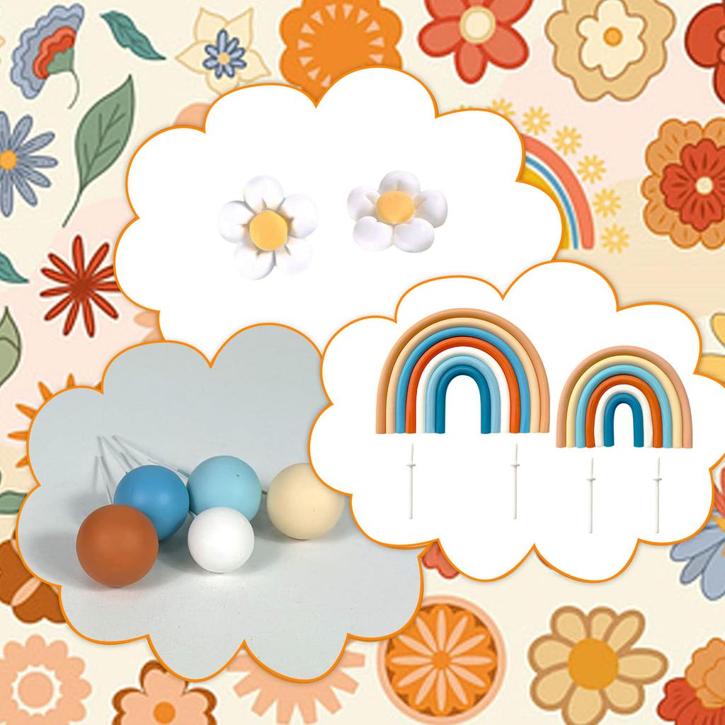 Радужные цветы топперы для торта Бохо украшения для торта с цветочными радужными шарами для вечеринки по случаю дня рождения девочки, хиппи бохо принадлежности для вечеринки