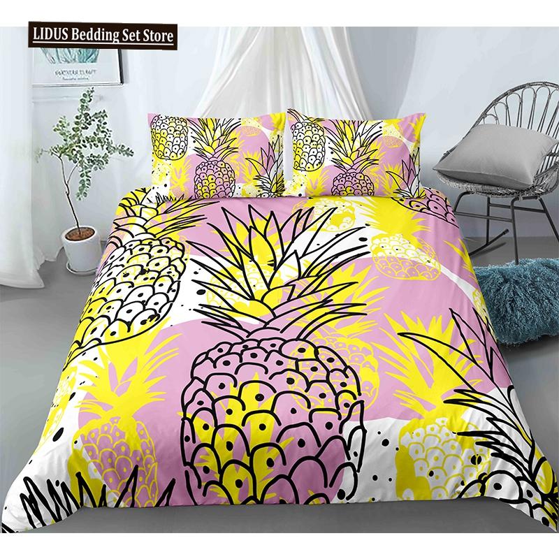 Fruit 3D Pineapple Fruit Pattern Duvet Cover Set King Queen Size Bedding Sets With Pillowcase For Boy Girl Polyester Bedding Set