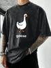 Goose Makes People Happy Print Men Washed TShirt Summer Casual T Shirts Vacation Soft Short Sleeves Loose Hip Hop Streetwear