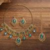 Rhinestone Inlaid Necklace Earrings Set Hollowed Out Forehead Ornament  Bridal