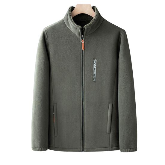 Мужское пальто с воротником-стойкой, длинным рукавом, флисовой подкладкой, кардиган, куртка, однотонная молния