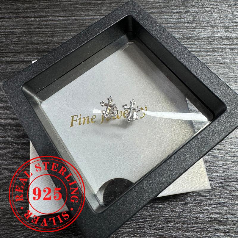 Dainty Cross Stud Earrings for Women Sterling Silver Glossy Versatile Ear Accessories Delicate Daily Party Jewelry