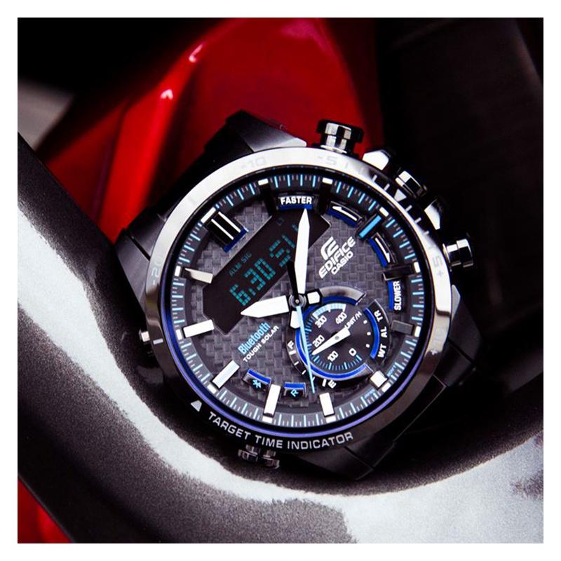 Casio Серия EDIFICE Модное градиентное покрытие Деловое Bluetooth-соединение Классические стрелки Двойной дисплей Питание от солнечной энергии Кварцевый ECB-800DC-1APR