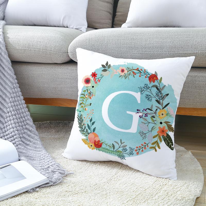 Blue Letter Pattern Throw Pillow Cover With Short Plush Print Living Room Sofa Decoration Cushion Cover Pillow Covers Decorative