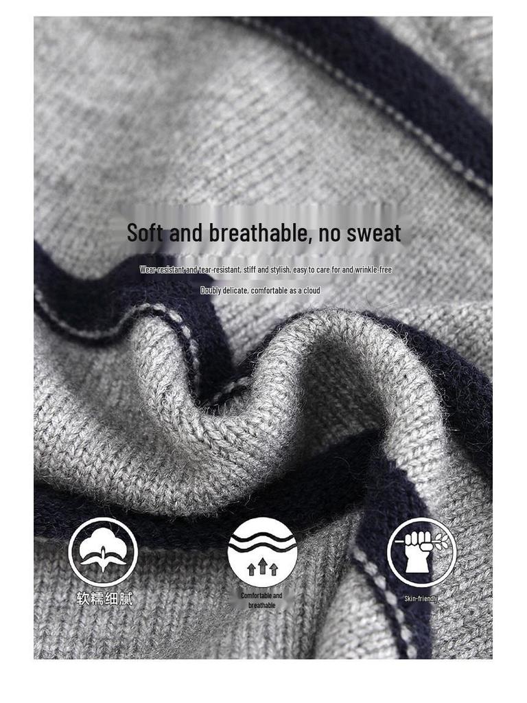 Boys' Striped Wool Crew Neck Sweater - Thick, Warm & Stylish for Autumn/Winter