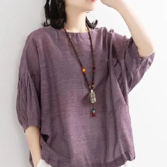 Блузка с коротким рукавом, дышащая хлопковая льняная женская рубашка «летучая мышь», подол, одежда для повседневного ношения