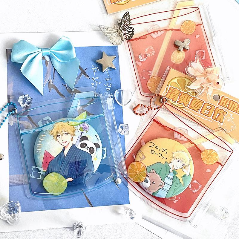 1Pc Kawaii Summer Drink Badge Holder for 58~75mm Anime Baji Display Storage Bag Dust-proof Protective Case Cute Backpack Pendant