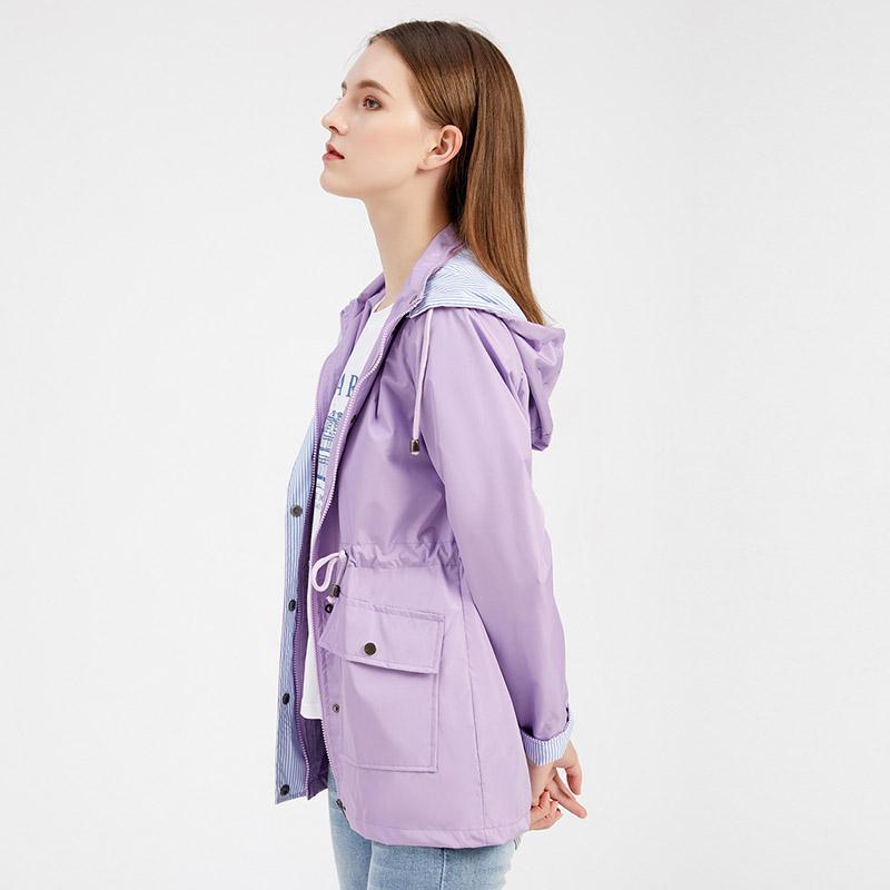 Женская осенне-зимняя однотонная ветровка с капюшоном и длинными рукавами и высокой талией, S-3XL