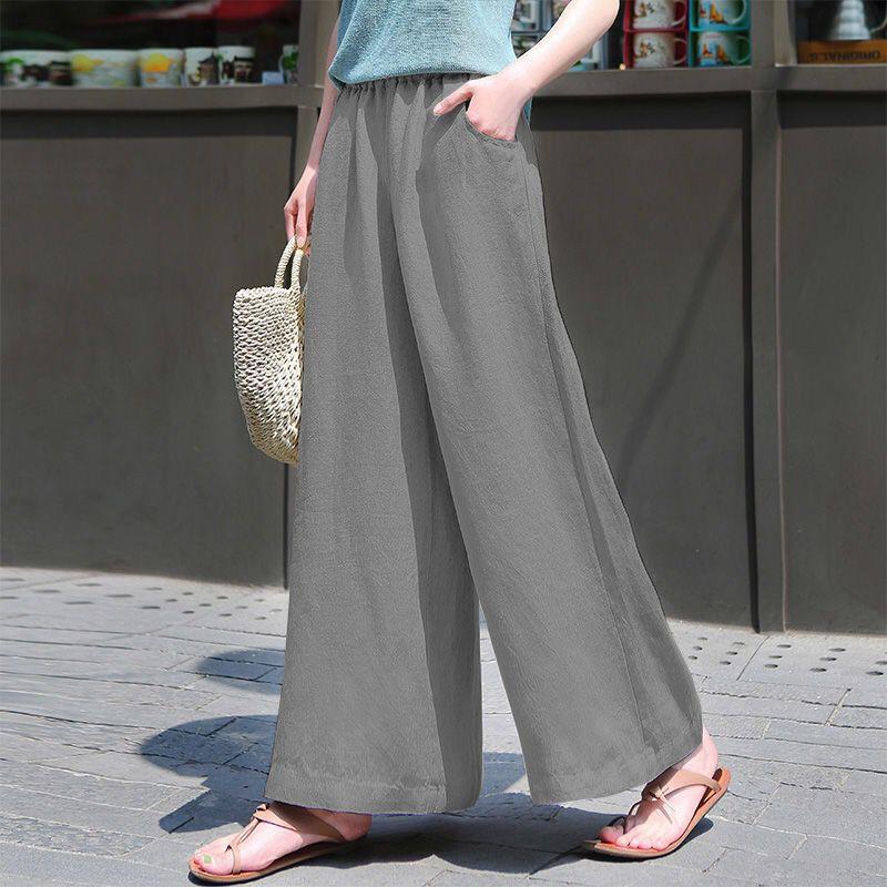 Women's High-Waisted Linen Wide-Leg Pants
