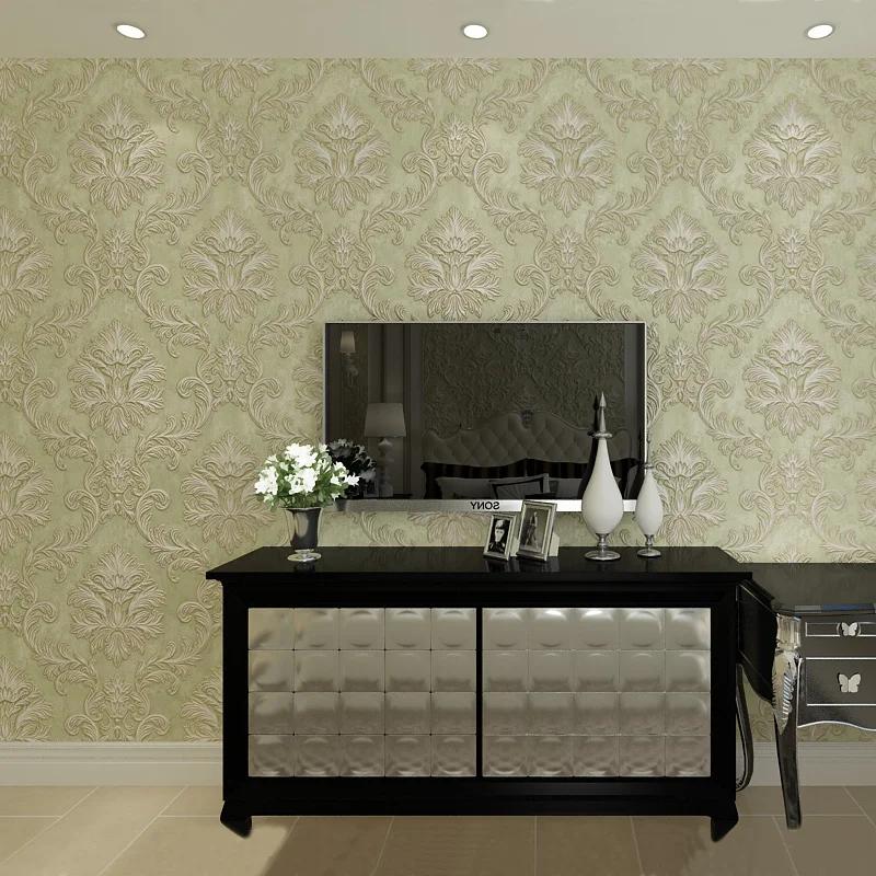 Европейский стиль 3D стерео дамаск флокированный нетканый обои для спальни гостиной современный простой декор рулон обоев