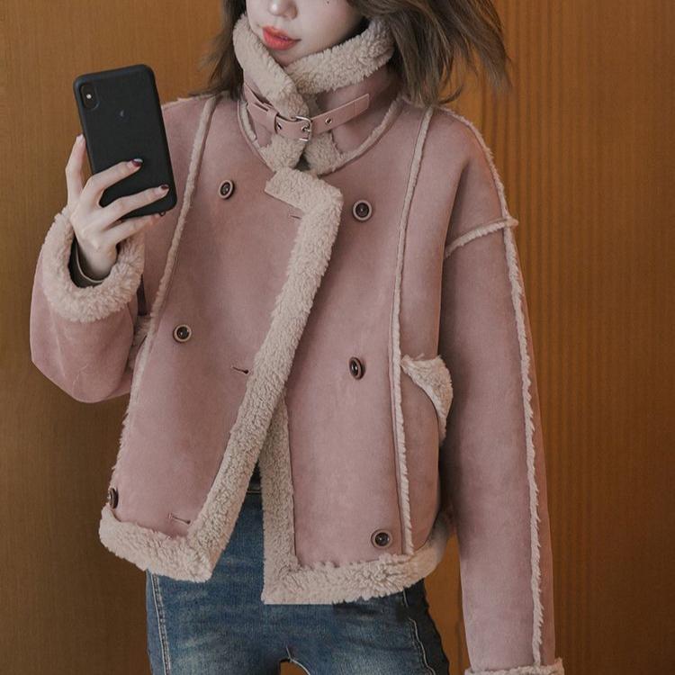 Short Jacket Women's Winter Fashion Fur Loose Stand-up Collar Thin Short Tops