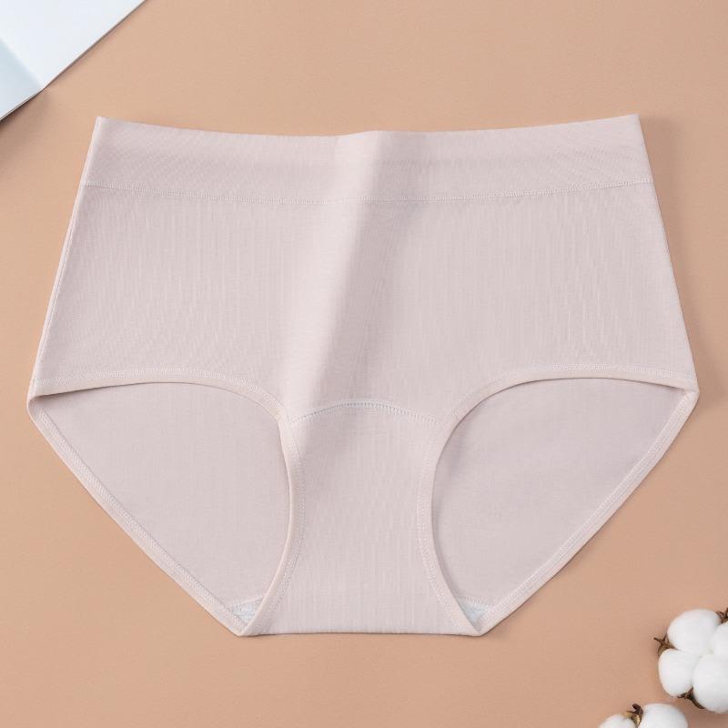 Plus Size Women Solid Cotton Mid Waist Breathable Tummy Control Briefs Underwear