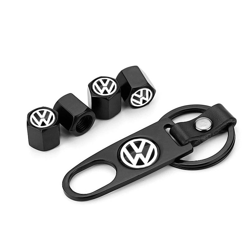 VEMZG1 5Pcs Metal Wheel Air Valve Covers Tire Valve Stem Caps with Keychain for VW CC Golf 6 7 GTI Tiguan B5 B6 B7 MK5 Passat OEM 3B7