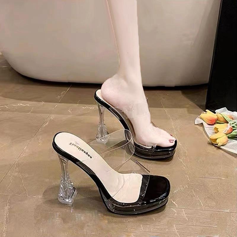 Туфли на очень высоком каблуке с толстым каблуком и босоножками hate sky высокие туфли для подиума маленькие прозрачные хрустальные туфли для танцев на шесте женские