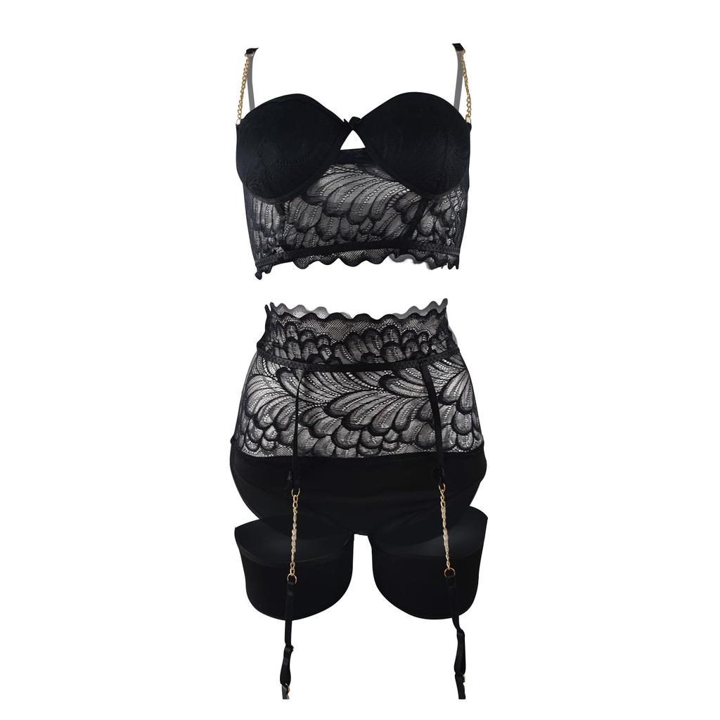 Сексуальное женское белье, сплошной цвет, сексуальный кружевной узор, прозрачная лента, веревочное белье, трехточечный сексуальный костюм