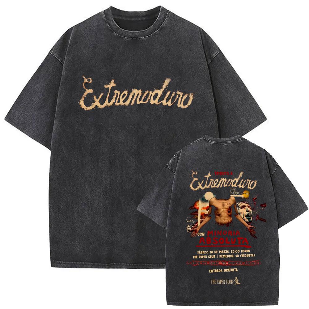 Rock Band EXTREMODURO Tour Vintage Washed Tshirt Men Fashion Hip Hop Street T Shirt Male Gothic Retro Oversized T Shirts