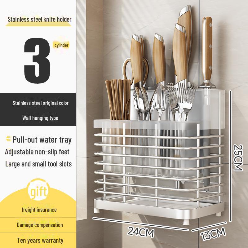 «Кухонный нож и держатель палочек для еды из нержавеющей стали с подставкой для разделочной доски»