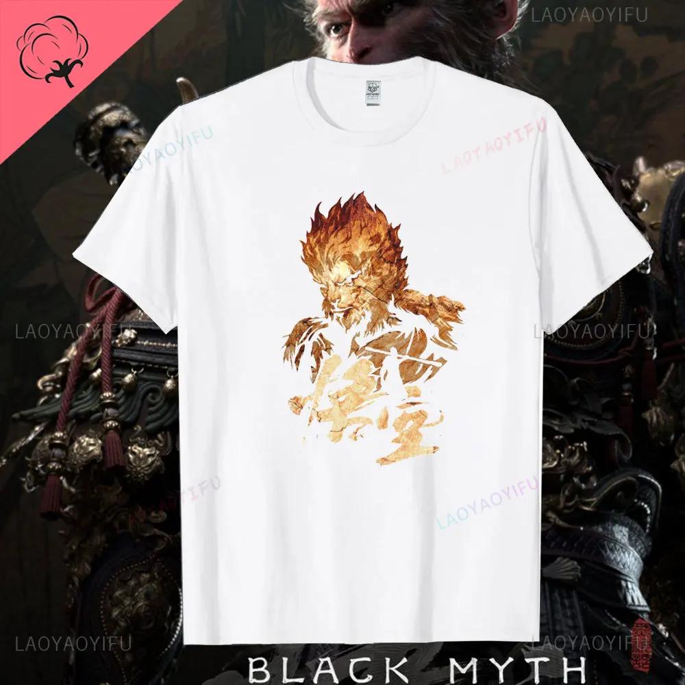 Черная футболка Myth Wukong Retro 90-х годов для мужчин Черная футболка Myth Wukong Games унисекс с коротким рукавом из хлопка на лето