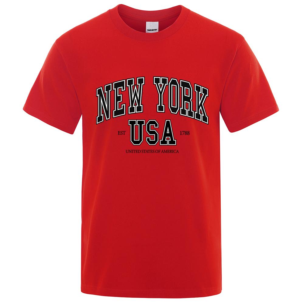 New York Usa Est 1788 Street City Letter Tops Men O-Neck Shirt Summer Свободная одежда Oversize Luxury Tshirt