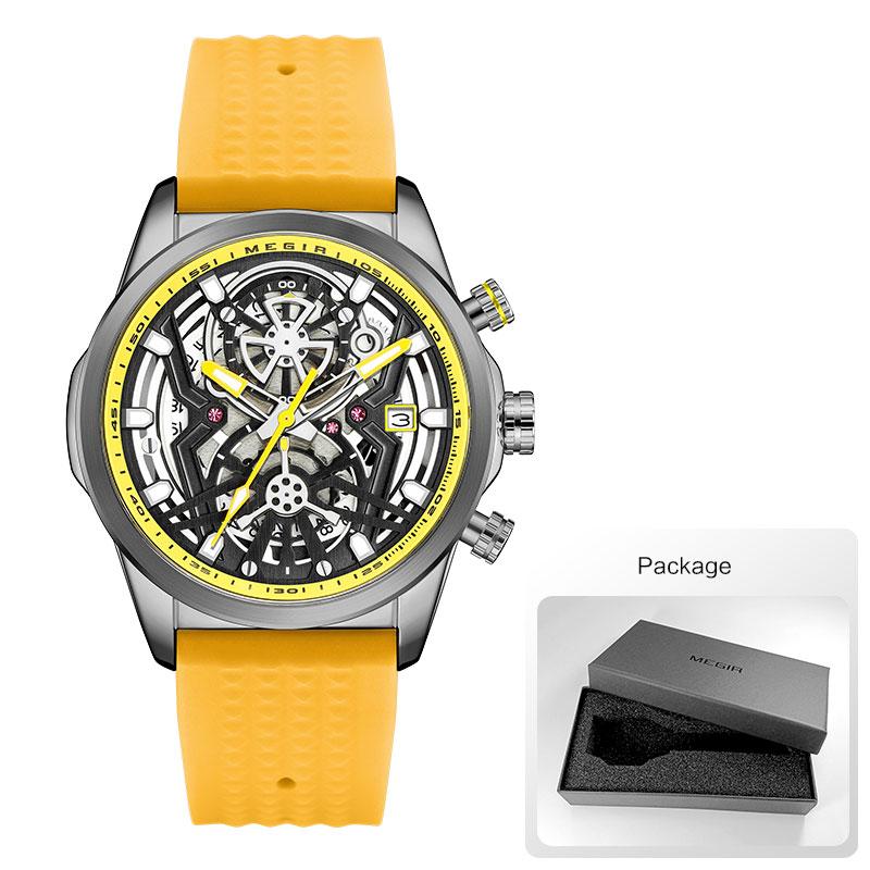 MEGIR 2235 Men Fashionable Waterproof Quartz Chronograph Sports Silicone Strap Luminous Hands Automatic Date Watches for Man