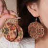 Vintage Leather Printed Circular Earrings with Niche Design Ear Hooks Light Luxury High-end Fashionable Earrings for Women