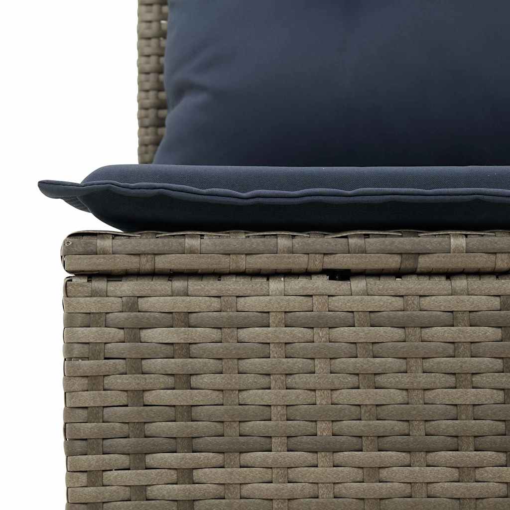 4 Piece Sofa Set with Cushions in Gray and Navy Blue Poly Rattan