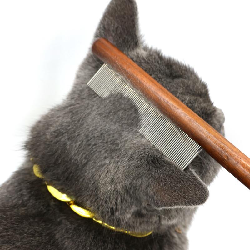 Pet Row Comb, Solid Wood Handle, Single Row Flea Comb, Dog and Cat Grooming Comb, Cat Lice Removal Long Needle Comb