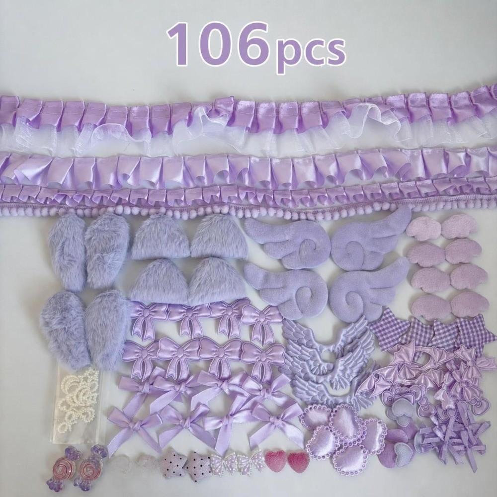 106pcs/set Plush Ears Handmade Craft Set Lace Ribbon Bag Decoration Kit Photocard Decoration
