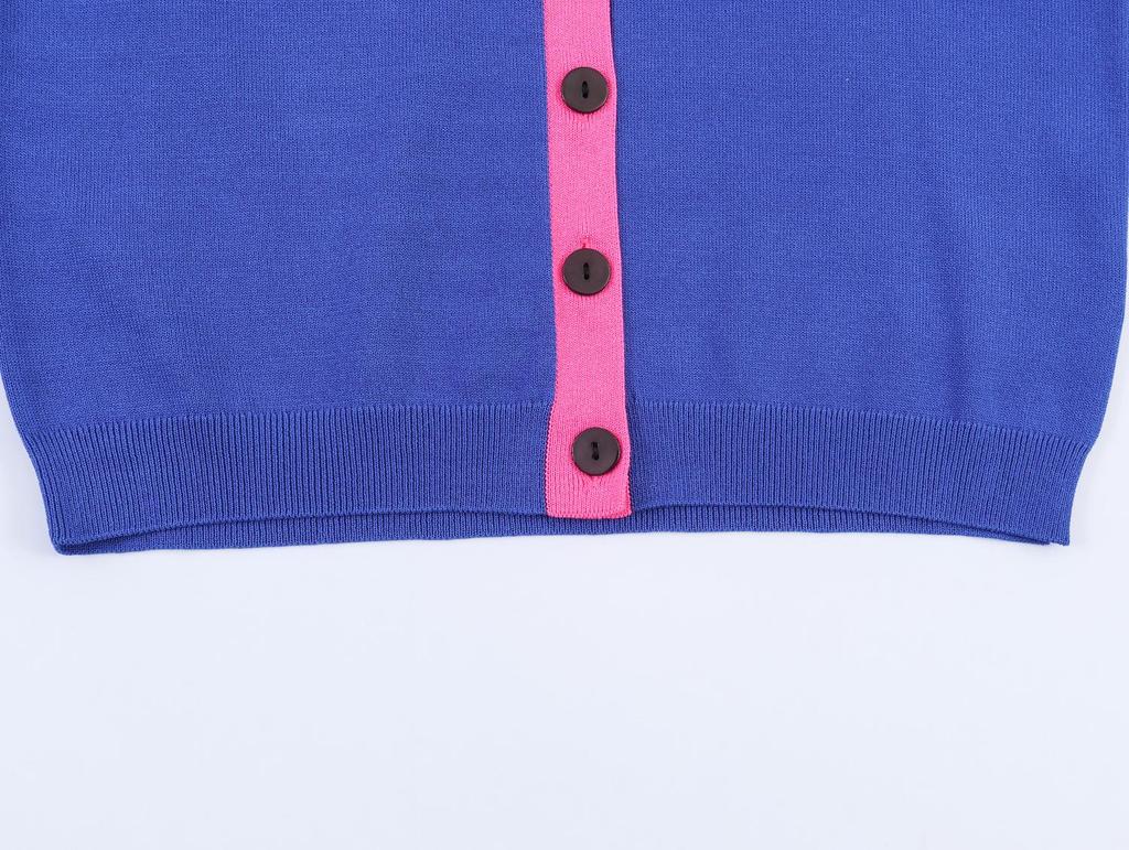 European Style 2026 Spring Women's Loose Color Block Knit Cardigan