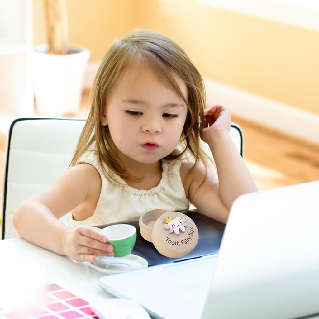 Tooth Box For Girls Cute Carved Wooden Box With 3D Tooth Stores Lost Teeth For Kid Souvenir Tooth Dropped Keepsake Colored Storage Gift Box