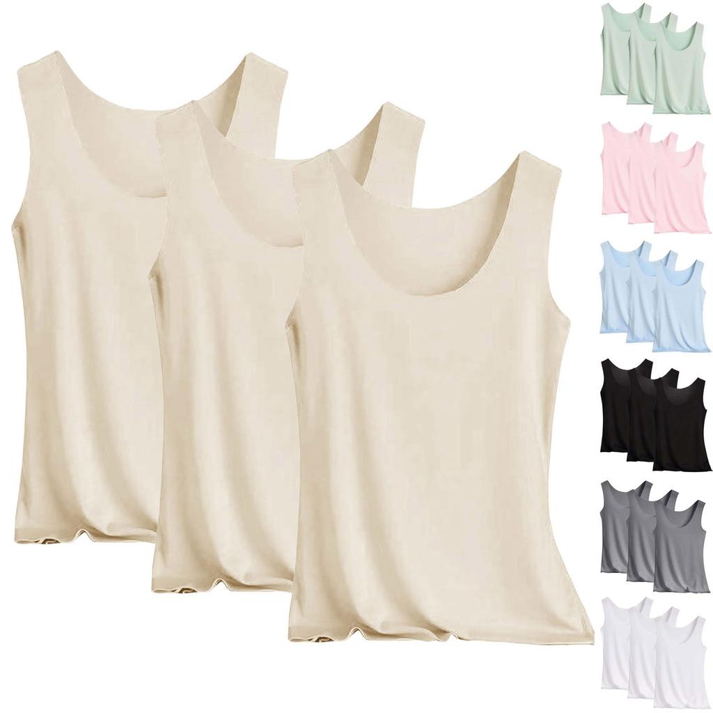Women's Solid Color Tank Top Seamless Silk Undershirt Sleeveless Shirt