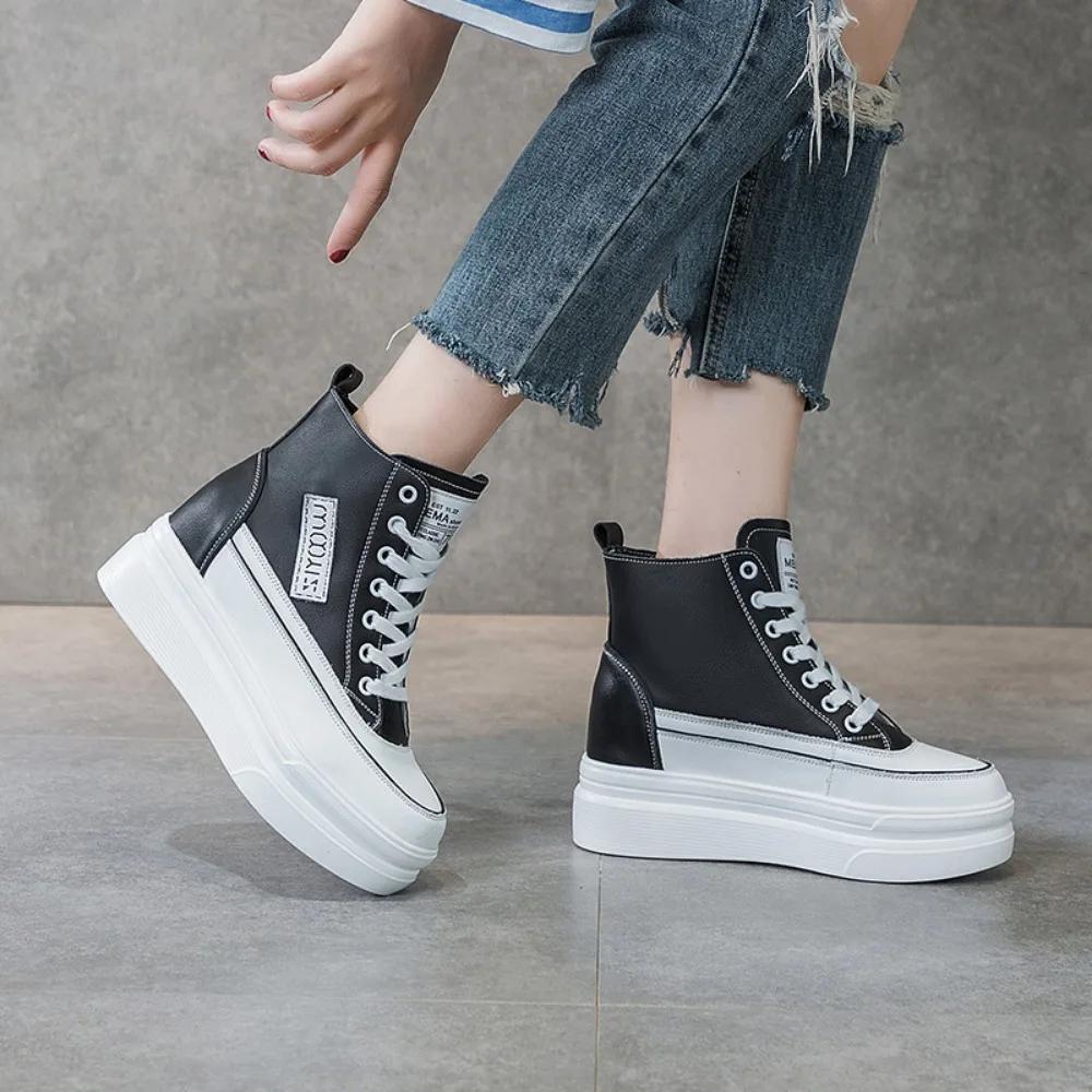 Женская обувь, модная, увеличивающая внутреннюю высоту, повседневная обувь, женская весенняя новая белая обувь с высоким берцем для студентов, белые кроссовки