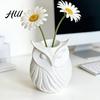 Desktop Clutter Organizer 3D Printed Owl Pen Holder, 2 in 1 Flower Vase Makeup Brush Storage Cup Desk Organizer, Cute Plastic Home Office Decor Black