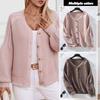 Loose Knitted Sweater Coat Women Solid Color V Neck Lantern Long Sleeve Cardigan Single Breasted