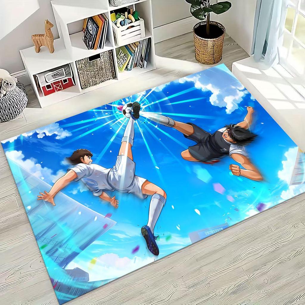 Cartoon Captain Ozora Tsubasa Football Rug for Bedroom Living Room Sofa Home Doormat Decor , Large Kids Play Non-slip Floor Mat