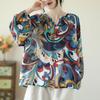 Летняя свободная блузка с v-образным вырезом и цветочным принтом, повседневная рубашка, женские топы