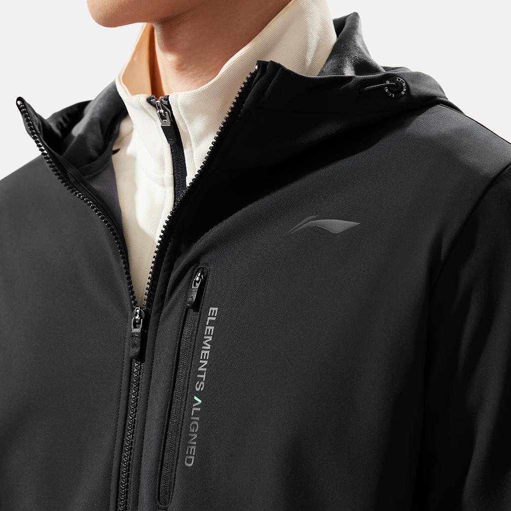 Li-Ning Water-Resistant Solid Color Hooded Fleece Long Sleeve Windbreaker Men Outerwear Black AFDU861-1