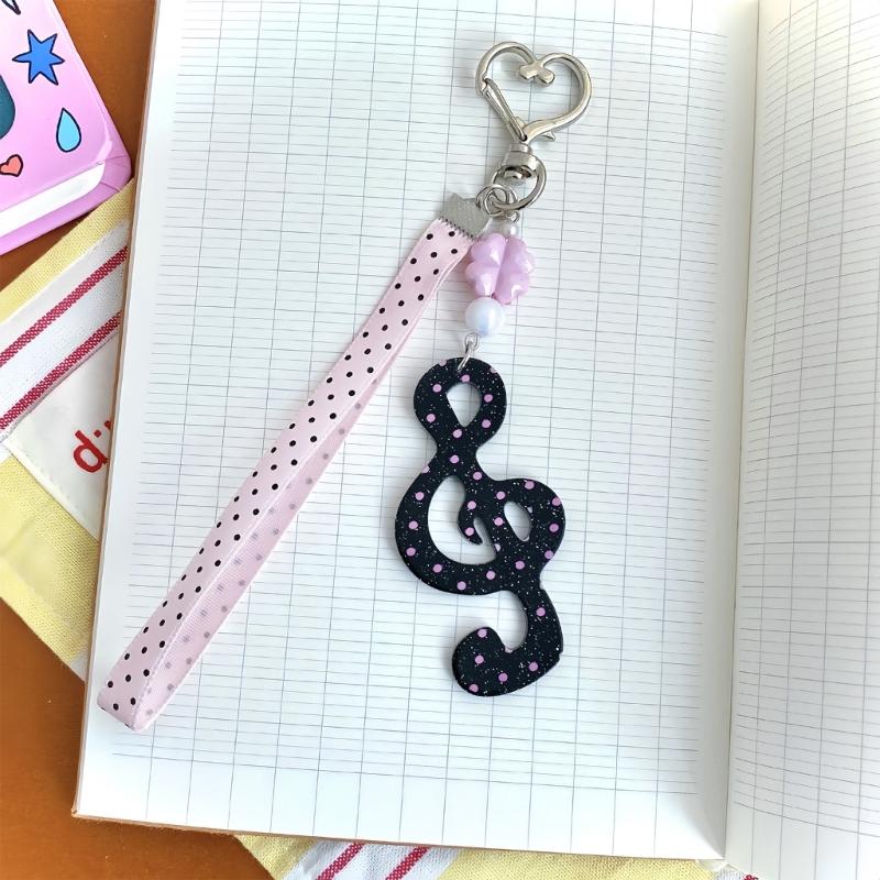 Decorative Keychain Charm Acrylic-Style Bag Charm Music Note Key Holder With Loop Strap and Playful Details for Everyday Carry