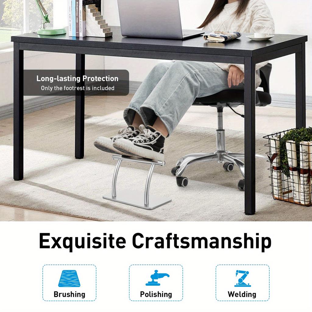 Stainless Steel Footrest – Ergonomic Salon & Home Foot Rest with Anti-Slip Base – 201 Stainless Steel – Silver