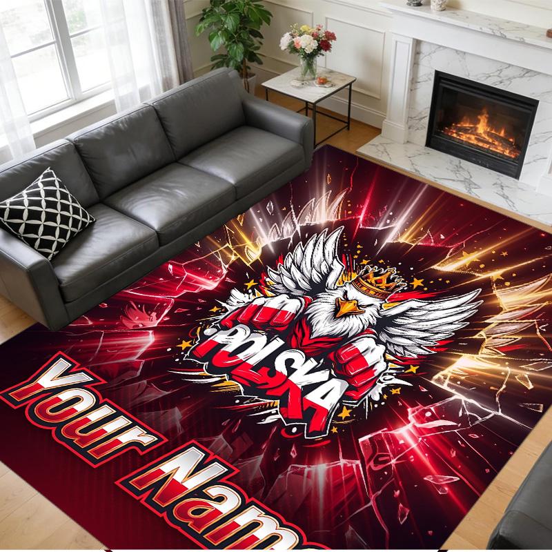 Crystal Velvet Rug Custom Name Text, Soft Non Slip Floor Mat Home DecorPoland Football