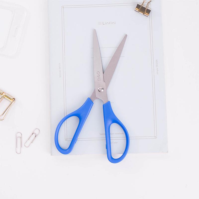 Deli 0603 Student Scissors: Stainless Steel, Portable, Round Tip, Ideal for Paper Cutting and Crafting