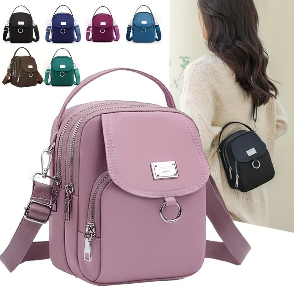 Lightweight Nylon Women's Crossbody Bag - Casual Mini Tote with Multiple Zippered Compartments, Removable Shoulder Strap, Available In A Dozen Colors