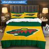 3PCS Minnesota Hockey Team Bedding Set,Including 1pc Duvet Cover And 2pcs Pillowcases Perfect for Bedroom, Dormitory, Fan Christmas gift