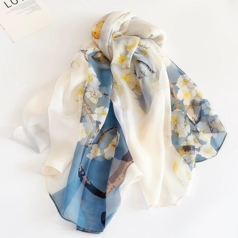 Весна Лето Женские Большого размера Принтованные Пляжные Шали Мусульманские Хиджабы Дорожные Тонкие Солнцезащитные Шарфы/Шарфы 100% Шелк Пляжный Шарф