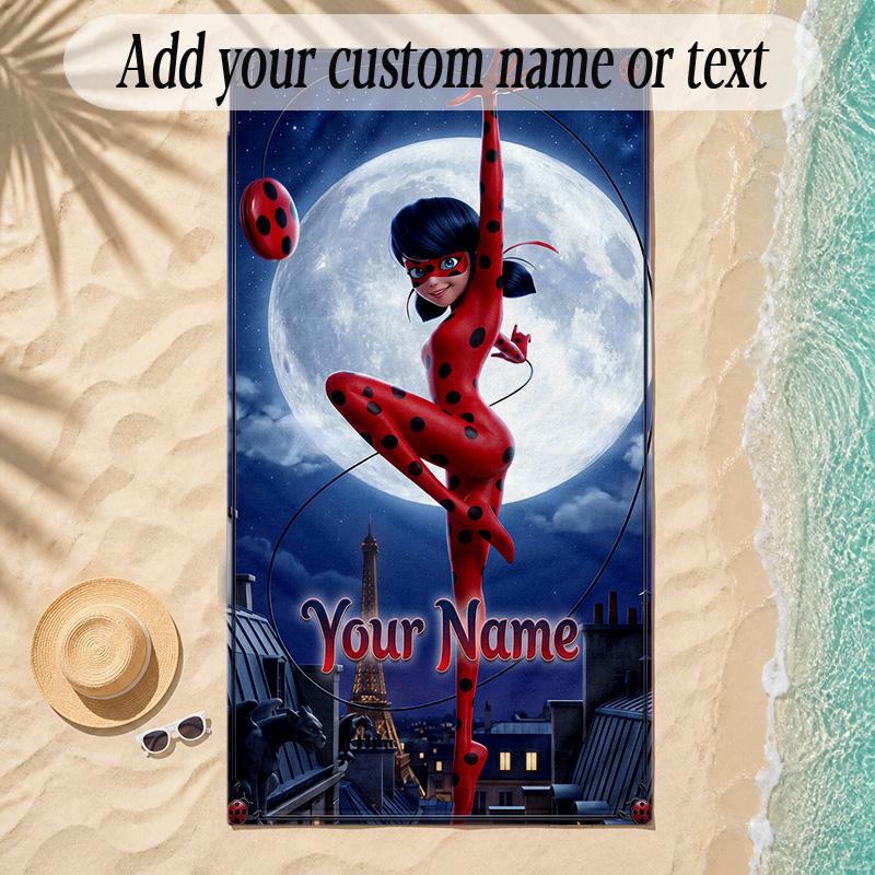 Beach TowelMiraculous Ladybug Custom Name Text Personalized Soft Towel for Beach Pool Indoor Home Decor Gift