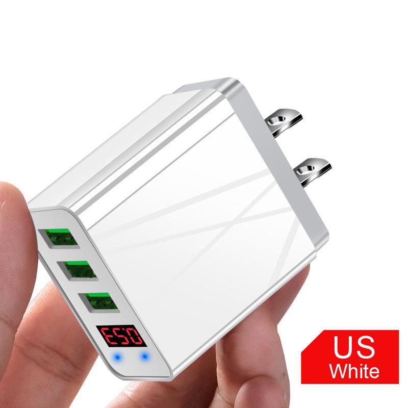 VAORLO Светодиодное зарядное устройство USB-порт 5V 3.1A Быстрая зарядка Три порта для USB-кабеля для зарядки USB-кабель со штекером EU ES Светодиодный дисплей