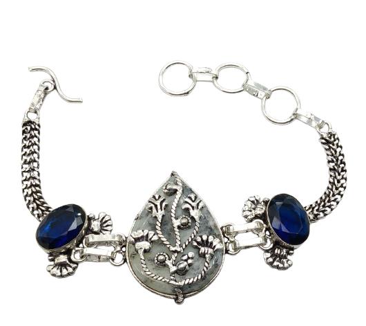 Agate Lolite Gemstone Silver Plated Handmade Bracelet Jewelry BR 35